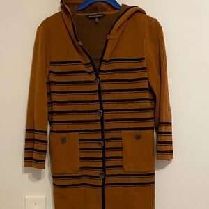 Ming Wang Women's Dark Carmel and Black Striped Hooded Cardigan, unique, soft.